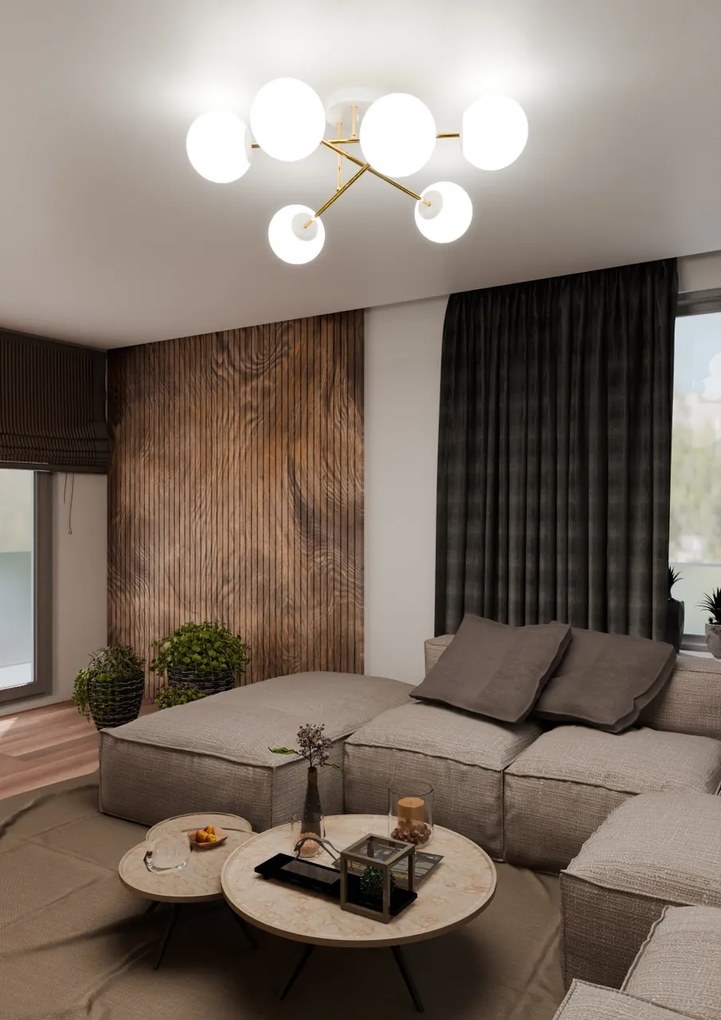 Lampadario da Soffitto in Acciaio e Vetro MAGNUM 6 Bianco Oro 6xE14