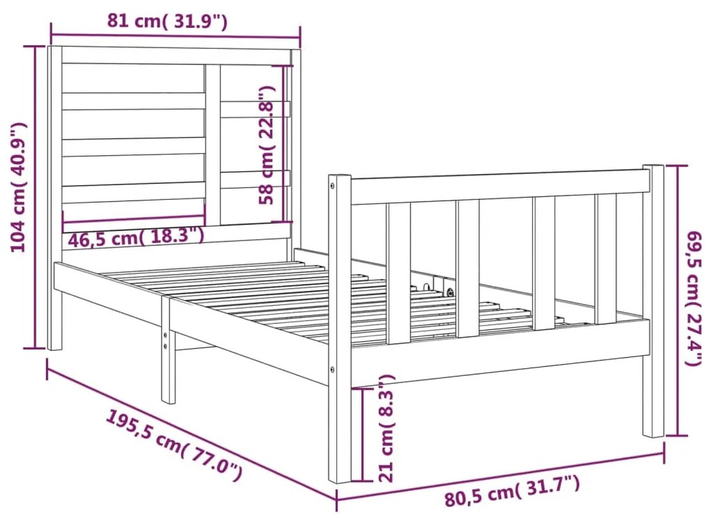 Giroletto Bianco in Legno Massello 75x190 cm Small Single