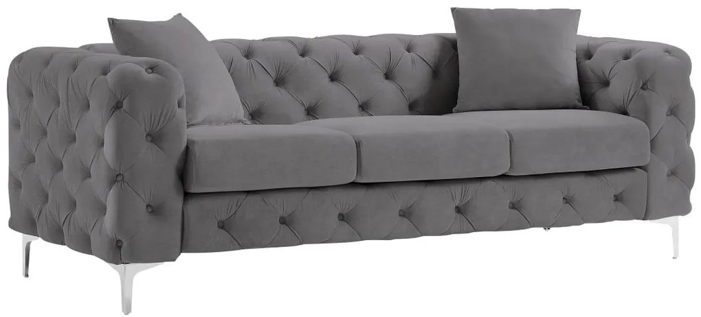 Divano Chesterfield a 3 posti in Velluto Antracite - EDWINA