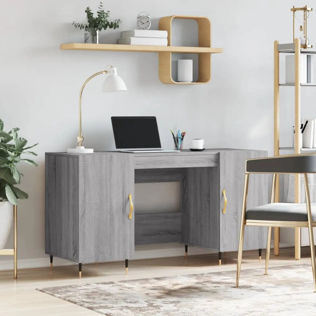 Scrivania Grigio Sonoma 140x50x75 Cm İn Legno Multistrato /