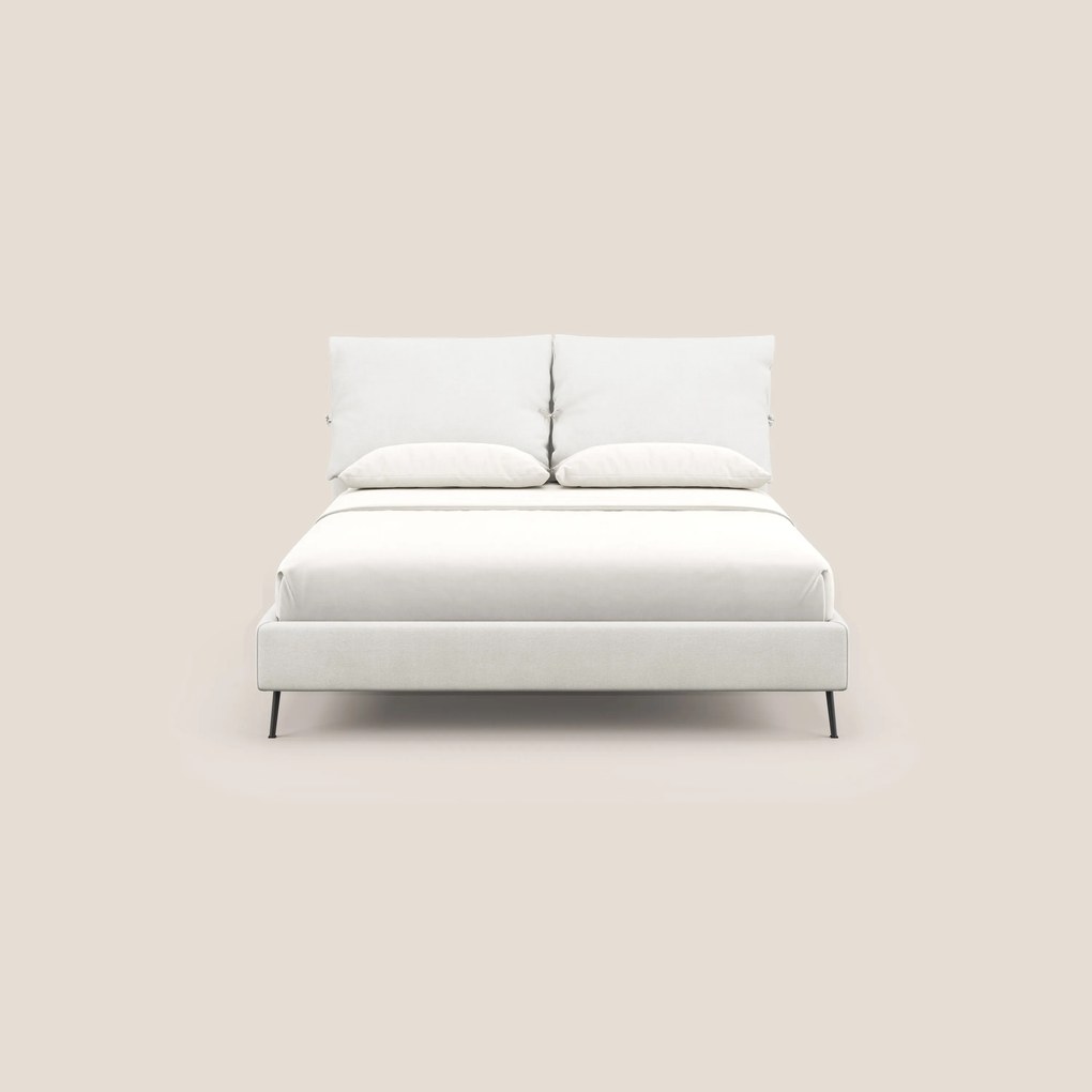 Artemisia letto imbottito con piedini alti sfoderabile in tessuto smacchiabile T17 bianco