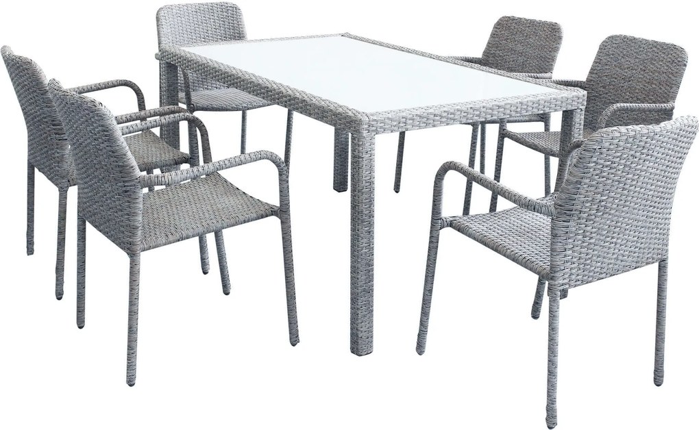 AXONA - set tavolo in wicker cm 150 x 90 con 6 poltrone Axona