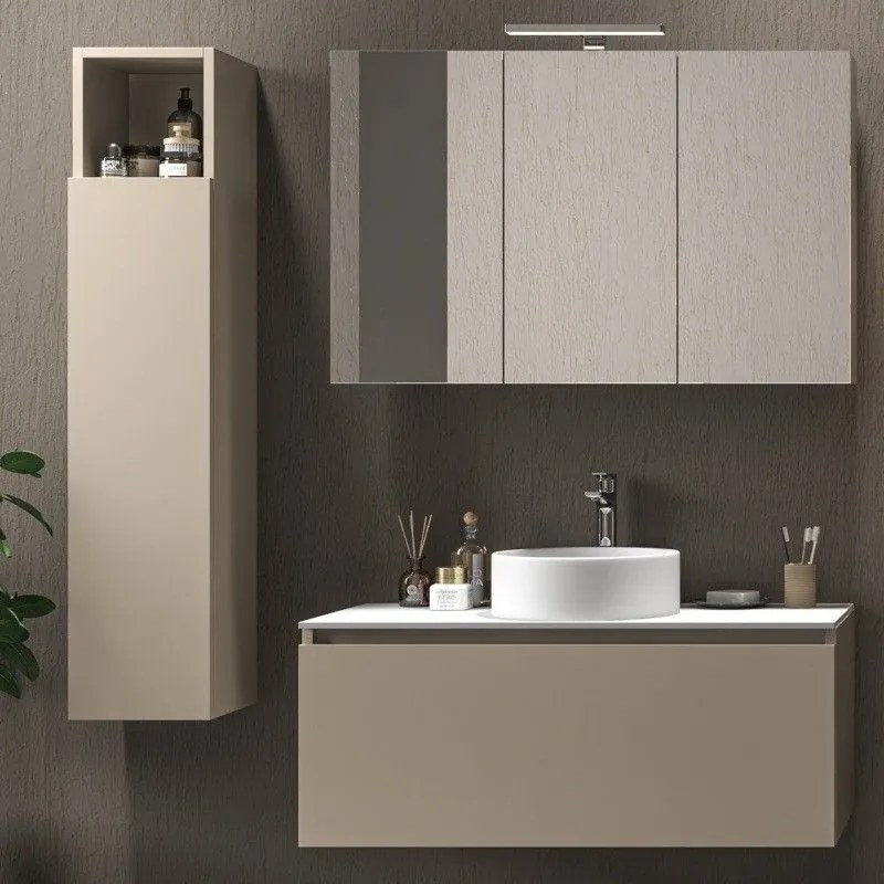 Kamalu - mobile bagno 100 cm sospeso con piano da appoggio in solid surface bianco sp-100c