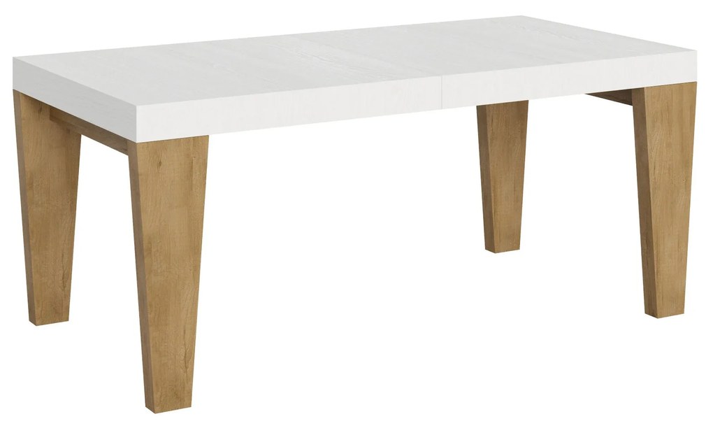 Tavolo allungabile Spimbo Mix piano e gambe in diverse finiture, Bianco Frassino / Quercia Natura / 90x180/284 cm