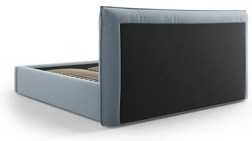 Letto matrimoniale imbottito azzurro con contenitore e doghe 180x200 cm Elio - Milo Casa