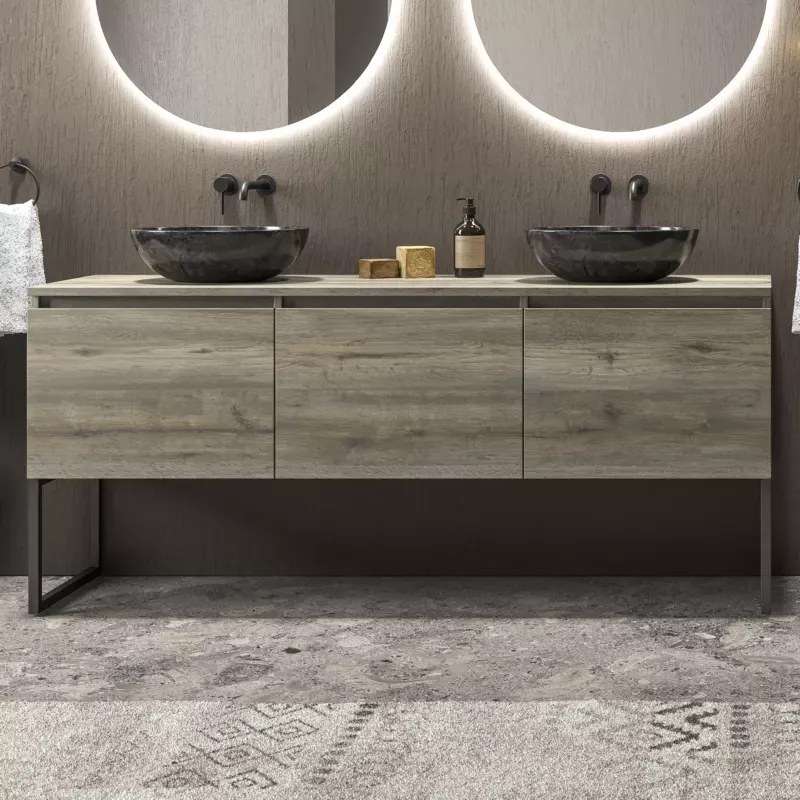 Mobile bagno a terra 180 cm con piano e 3 cassetti SP-180P3 - KAMALU