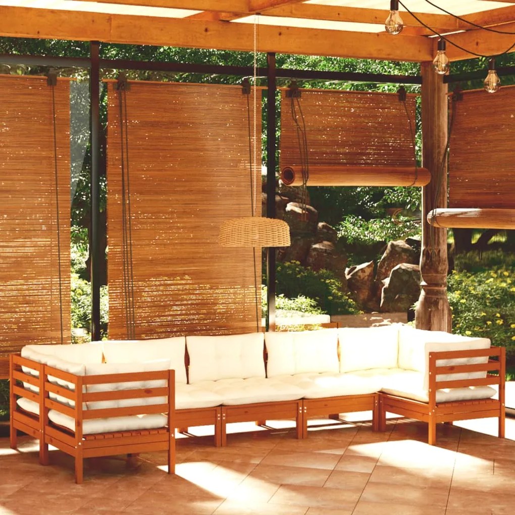 Set Divani da Giardino 7 pz con Cuscini Miele Legno di Pino