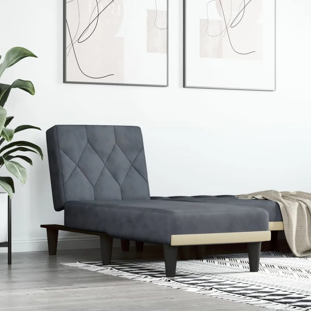 Chaise Longue İn Velluto Grigio Scuro /
