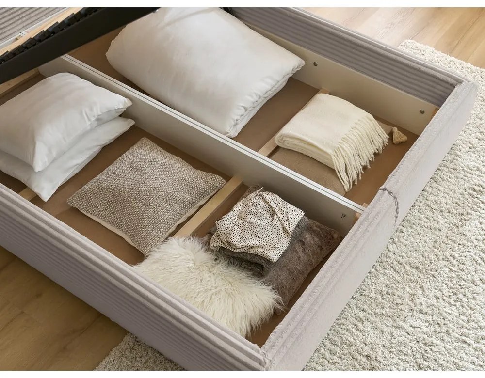 Letto matrimoniale beige imbottito con spazio contenitivo con griglia inclusa 180x200 cm Jade – Bobochic Paris