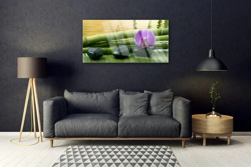 Quadro di vetro Pietre di fiori Bambù Natura 100x50 cm