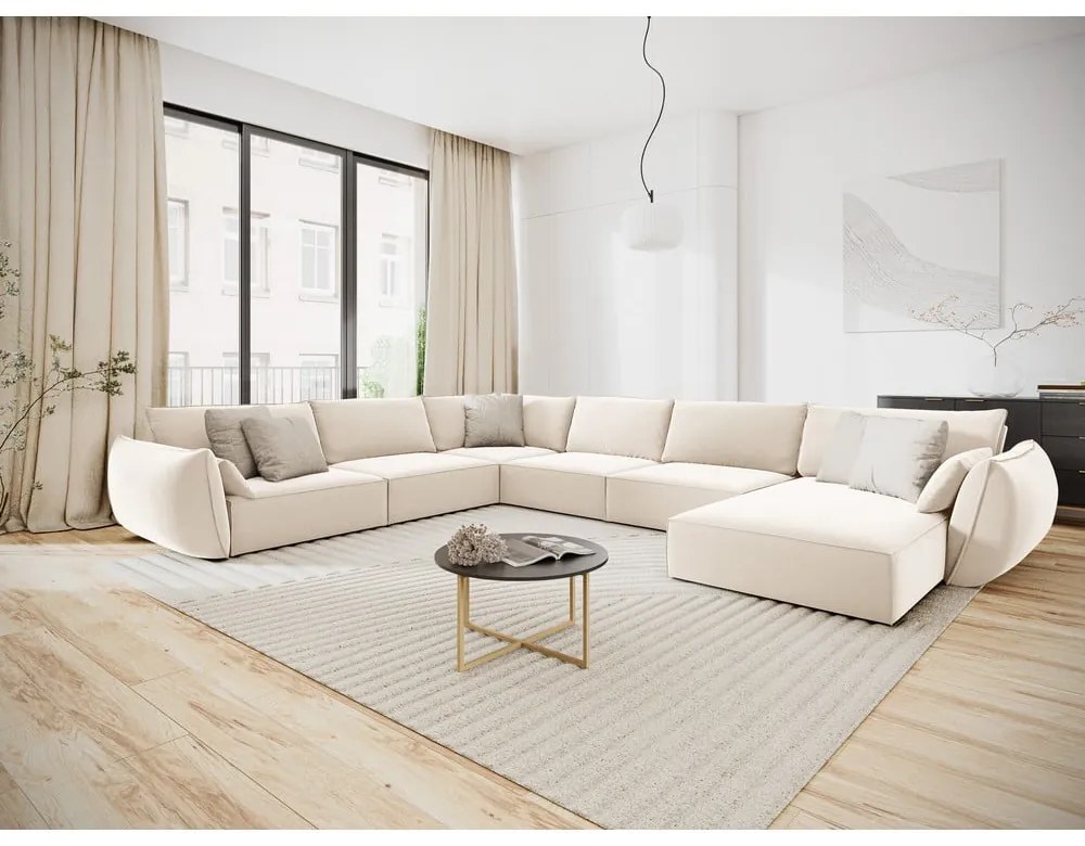 Divano angolare beige (con penisola a sinistra/a U) con rivestimento in velluto Vanda – Mazzini Sofas