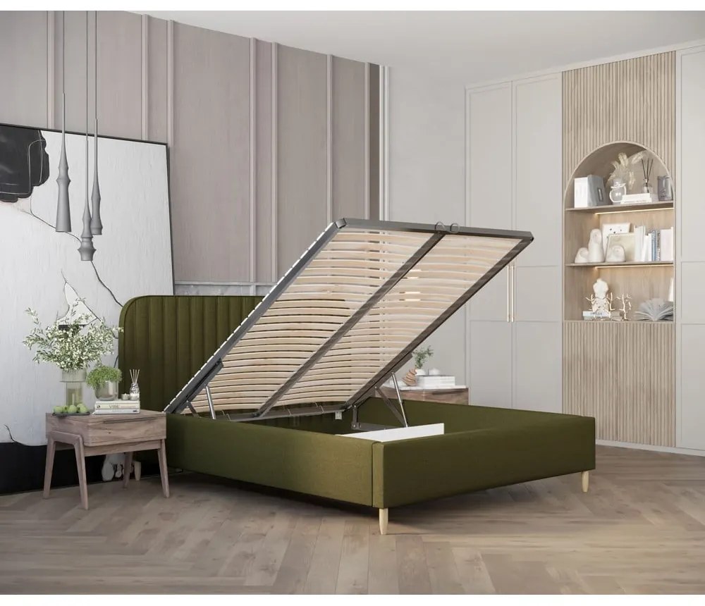 Letto singolo verde imbottito con spazio contenitivo con rete inclusa 120x200 cm Noto – Maison de Rêve