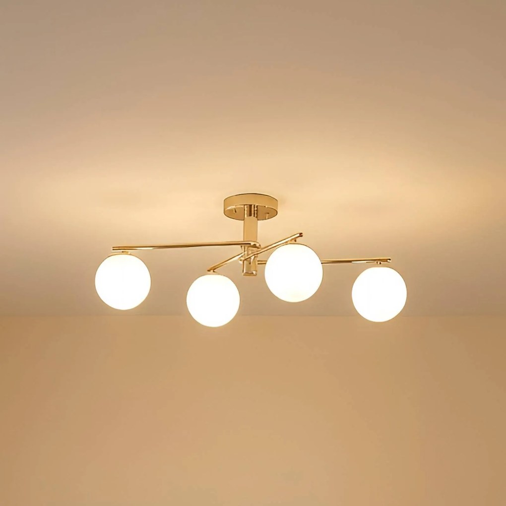 Plafoniera soffitto Bumerang Lucea, dimmerabile, Ottone / Oro, Soggiorno / Sala da pranzo, Vetro, Moderno, Plafoniera