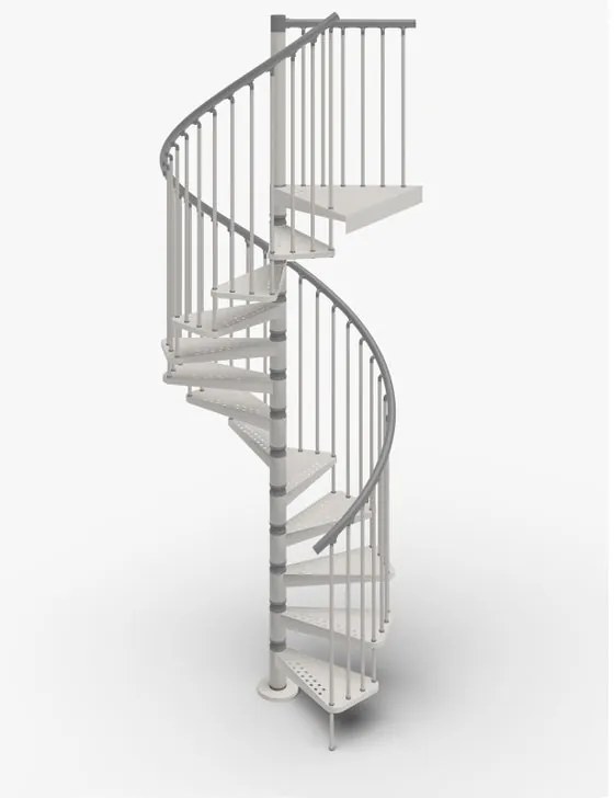 Scala a chiocciola a base tonda Zeta IRIS, larghezza 120 cm, struttura in acciaio galvanizzato bianco, gradini in acciaio galvanizzato, colore grigio