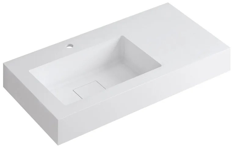 Lavabo integrale rettangolare vasca a sinistra L 90.5 x H 15 x P 46 cm in resina bianco