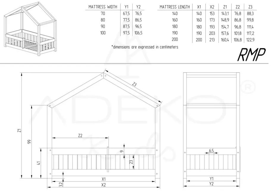 Letto per bambini in legno di pino di colore naturale 90x200 cm Mila RMP - Adeko