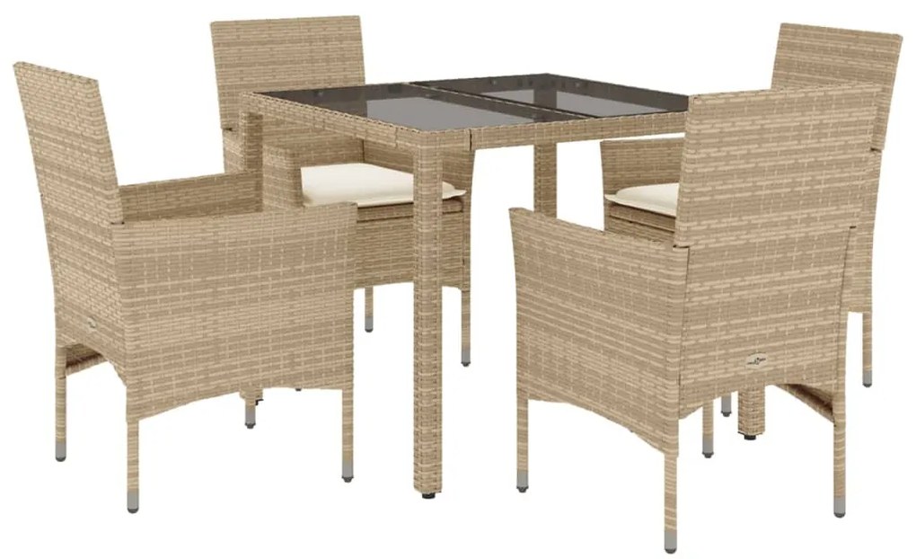 Set da pranzo da giardino 5 pz con cuscini polyrattan e vetro