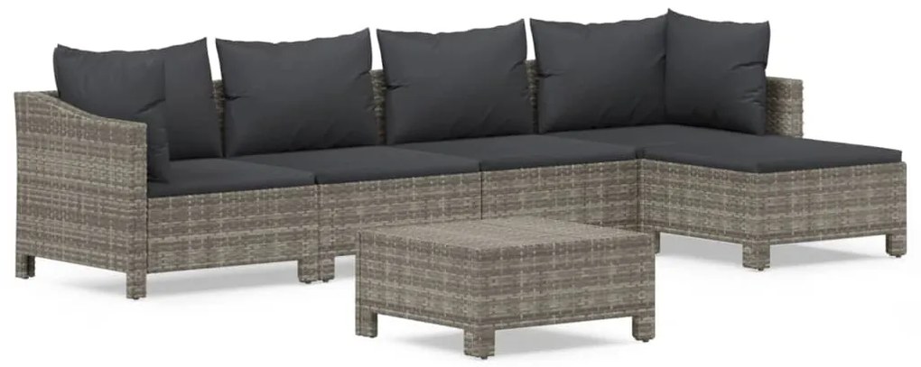 Set divani da giardino 6 pz con cuscini in polyrattan grigio