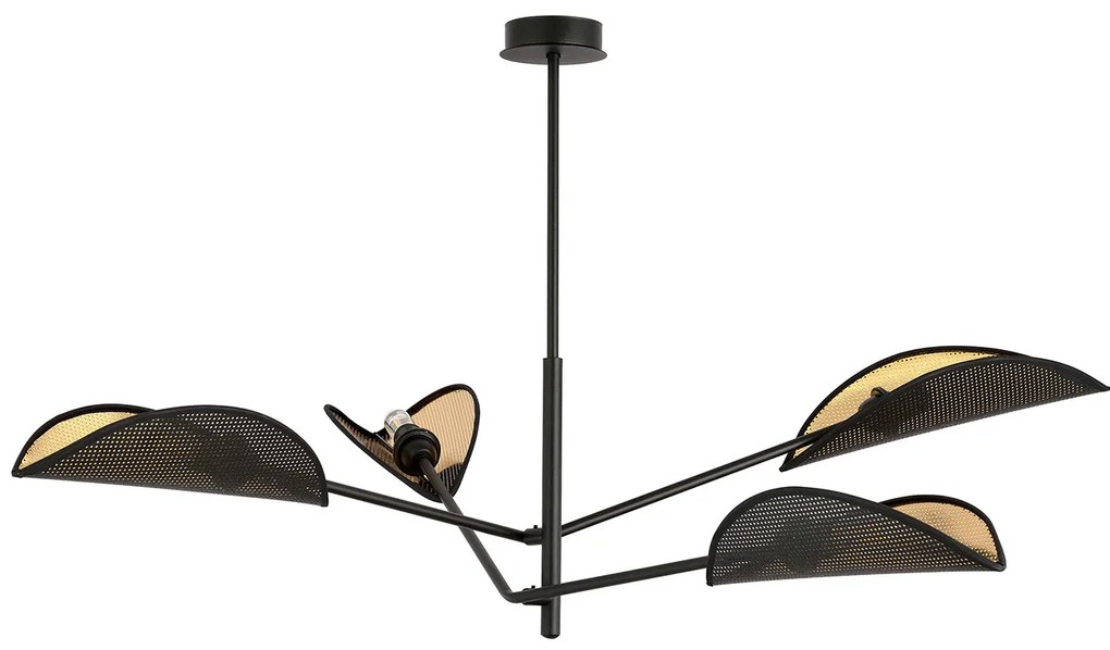 Lampadario 4 Luci Eridano In Acciao Nero E Oro Con Bracci Mobili