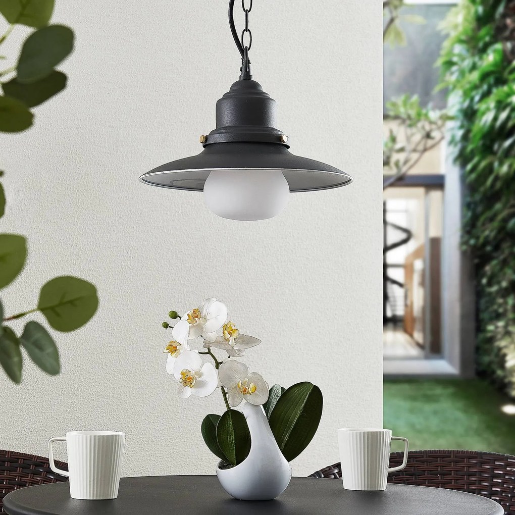 Lindby lampada a sospensione da esterno Roisin, antracite, metallo, Ø 32 cm Roisin Lindby, dimmerabile, Alluminio / Grigio / Zincato, Metallo, Marittimo