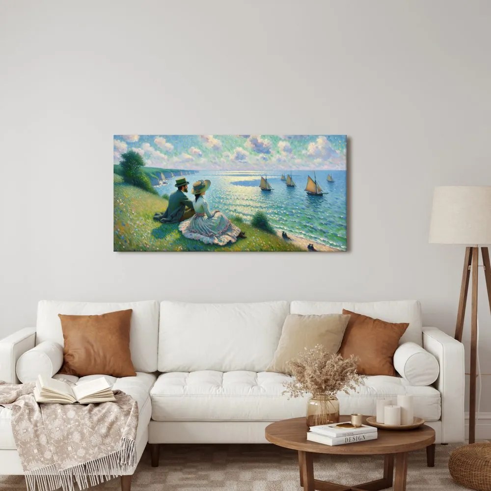 Quadro su tela – Coppia che osserva la barca a vela