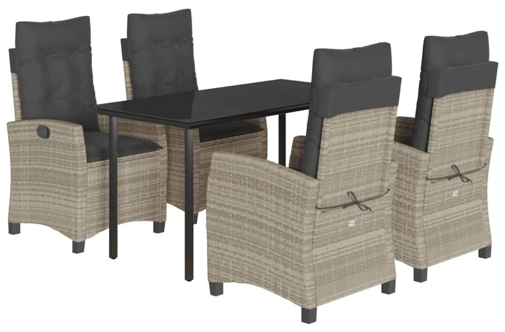 Set pranzo da giardino 5pz con cuscini grigio chiaro polyrattan