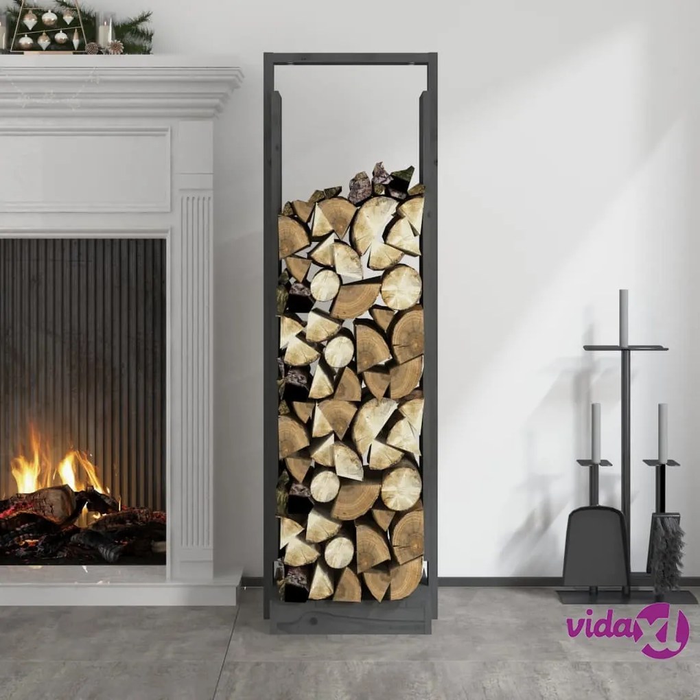 vidaXL Portalegna Grigio 33,5x30x110 cm in Legno Massello di Pino