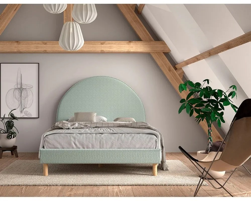 Letto singolo imbottito verde con griglia 140x200 cm MOON - Vipack