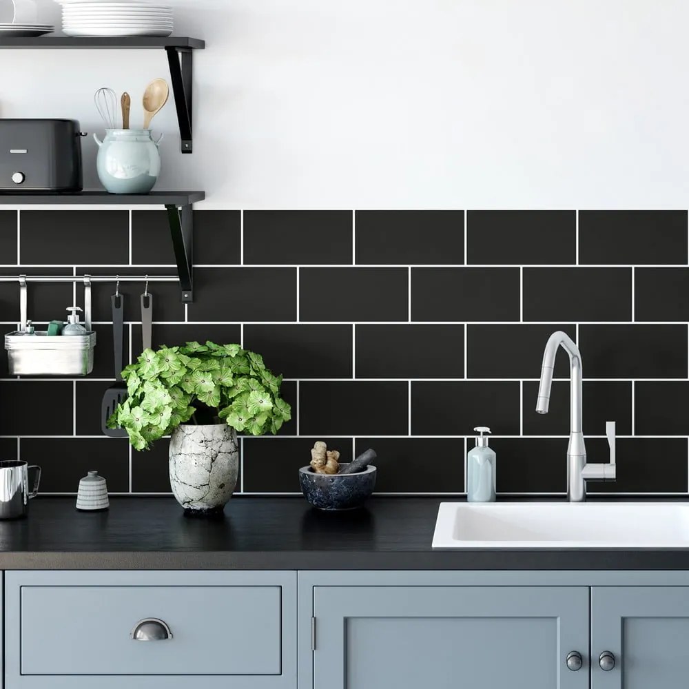 Set di adesivi per piastrelle 30 pezzi 20x10 cm Subway Tiles Black - Ambiance