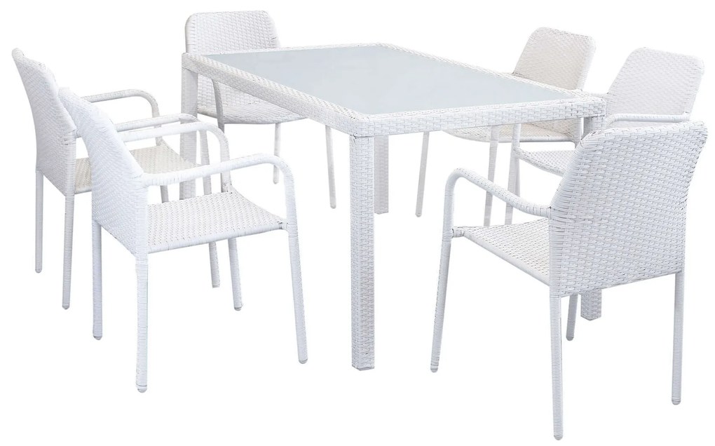 AXONA - set tavolo in alluminio e teak cm 150 x 90 con 6 poltrone Axona
