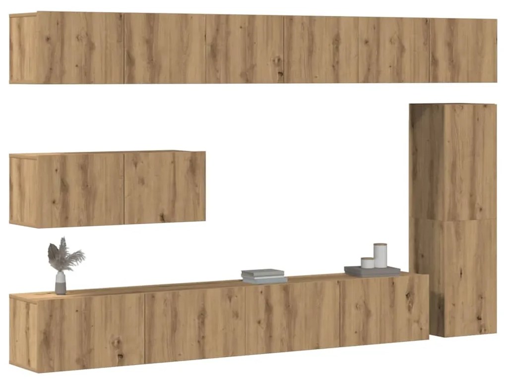 Set Mobile Tv 7 Pz Montato A Parete Rovere İn Legno Multistrato /