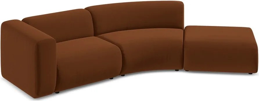 Chaise longue arancione/marrone (con penisola a destra) con rivestimento in velluto Ekahi – Makamii