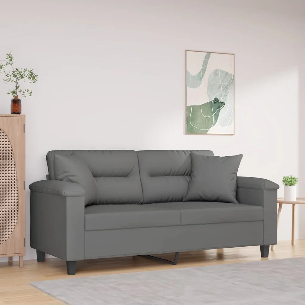 Divano 2 Posti Cuscini Grigio Scuro 140 Cm Tessuto Microfibra /