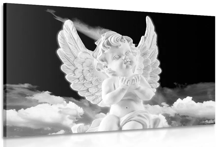 Stampa su tela – Angioletto attento in bianco e nero nel cielo