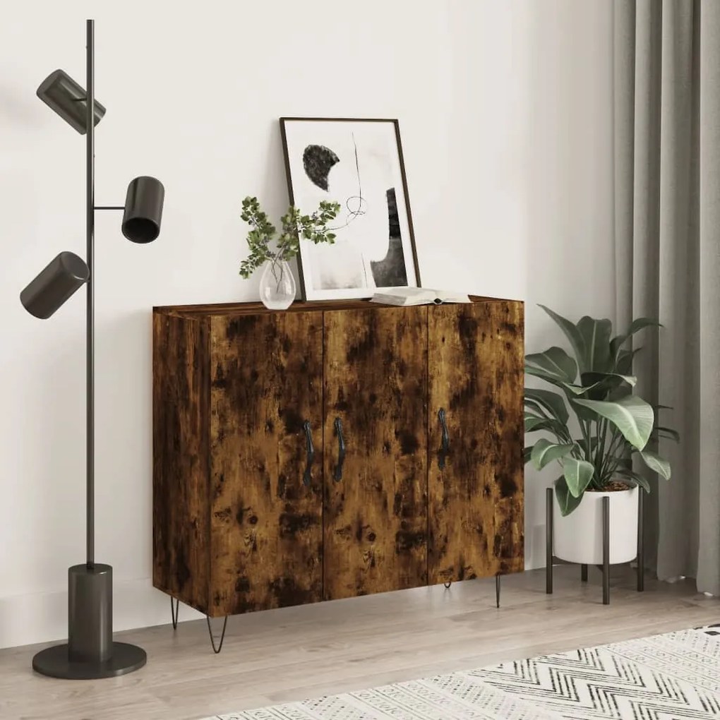 Credenza rovere fumo 90x34x80 cm in legno multistrato