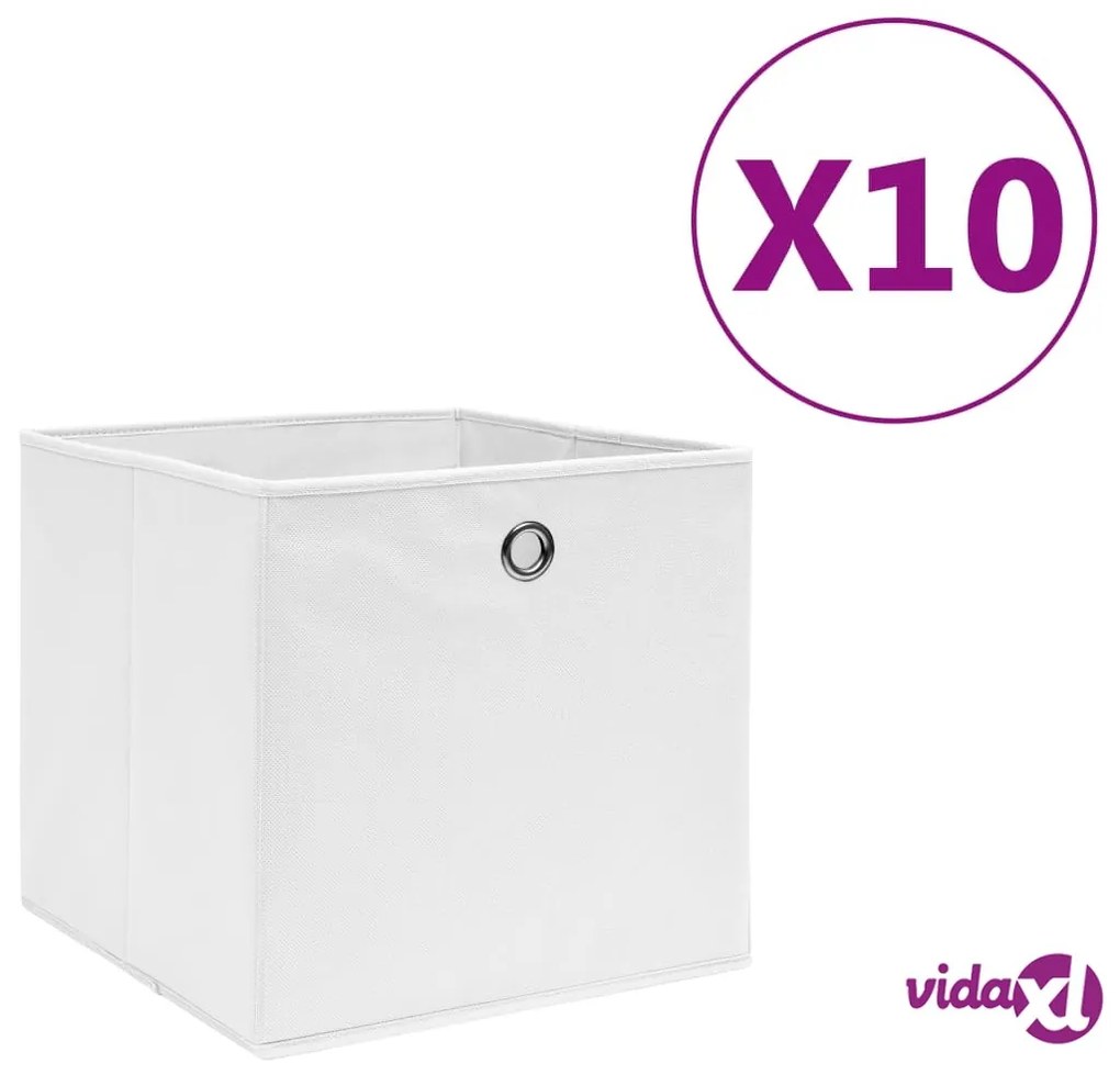 vidaXL Contenitori 10 pz in Tessuto non Tessuto 28x28x28 cm Bianco