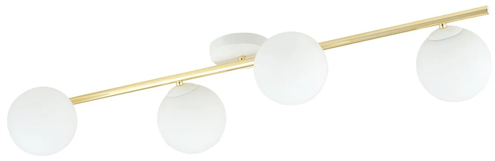 Plafoniera Contemporanea 4 Luci Eracle In Acciaio Oro E Sfere Vetro Bianco