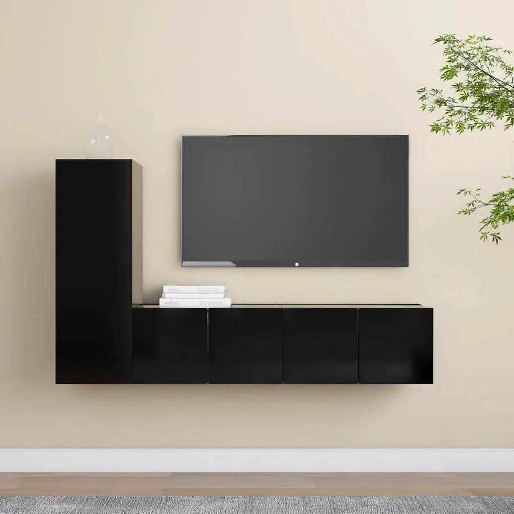 Set Di Mobili Porta Tv 3 Pz Nero İn Legno Multistrato /