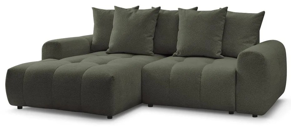 Divano angolare color kaki allungabile/con contenitore (con penisola a sinistra/con chaise lounge) con rivestimento in ciniglia Roxelane – Bobochic Paris