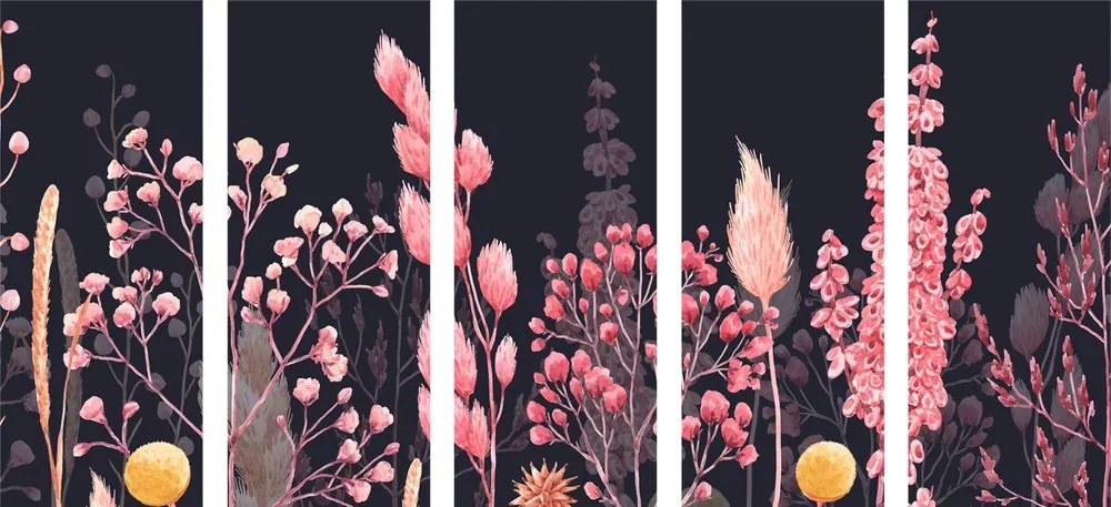 Quadri 5 pezzi – Pittura a olio di fiori selvatici