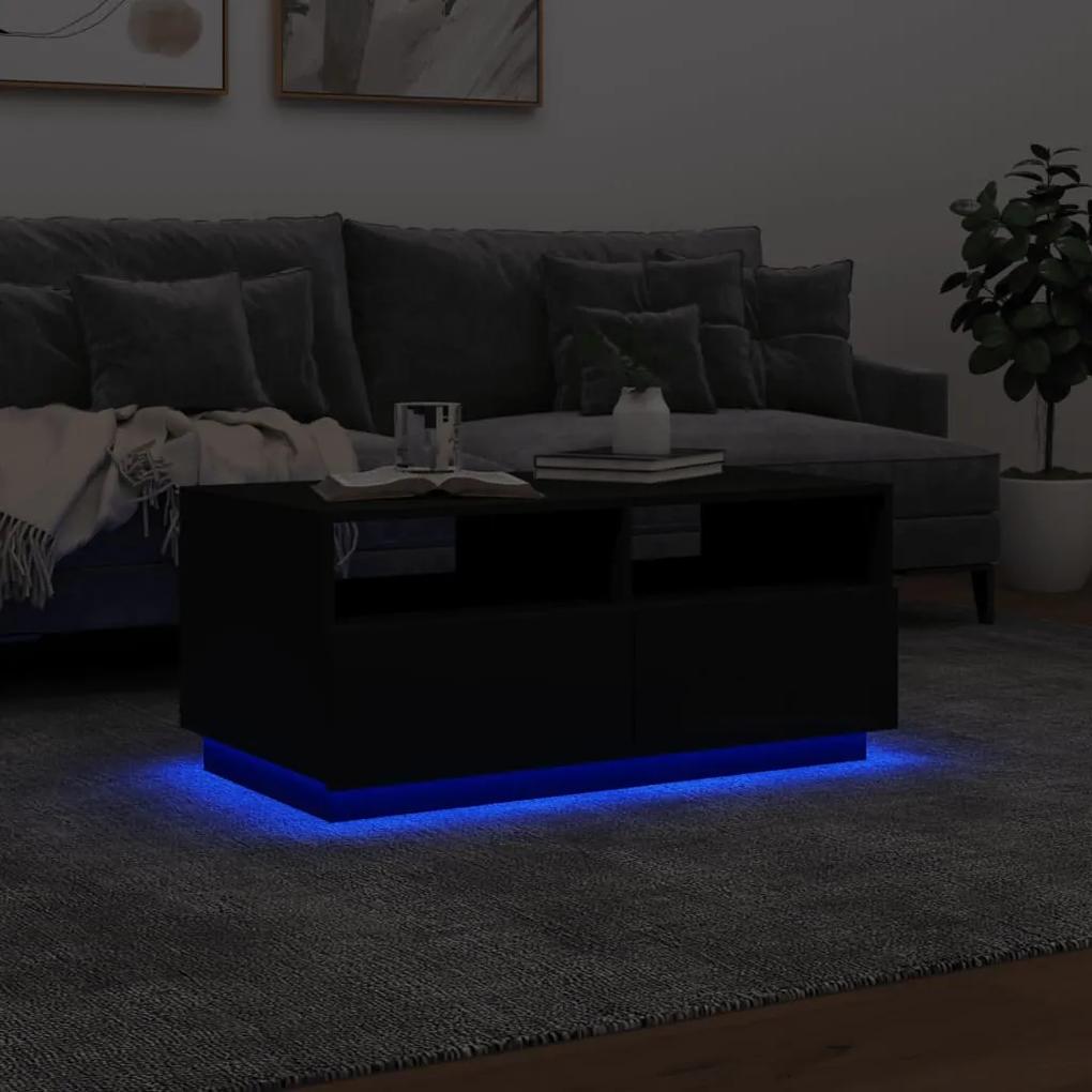 Tavolino da soggiorno con luci led nero 90x49x40 cm