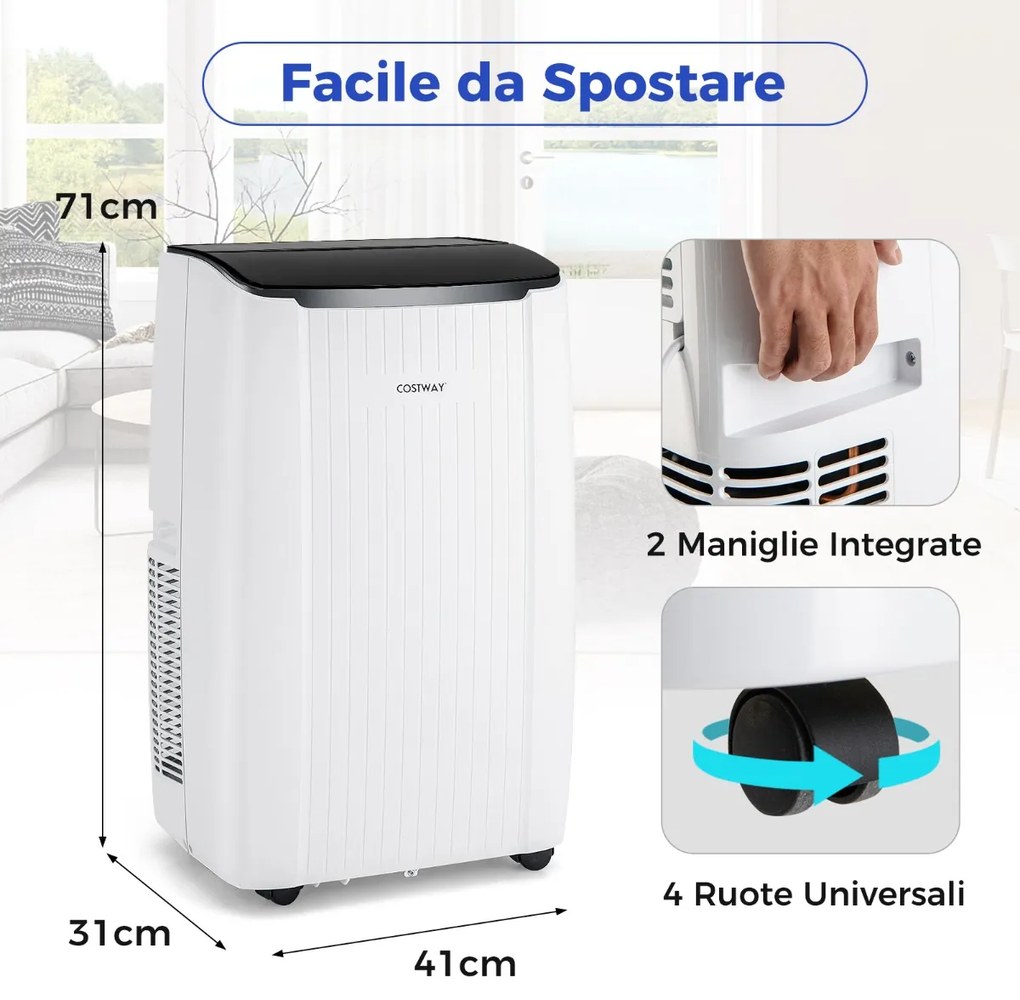 Costway Condizionatore d'aria portatile da 14000 BTU, Unità AC domestica intelligente con WiFi abilitato per stanze 6㎡ Bianco