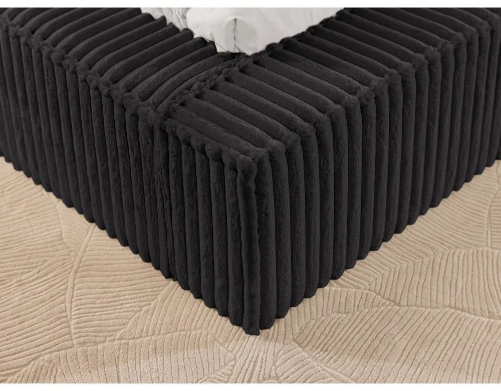 Letto matrimoniale imbottito nero con contenitore e rete inclusi 160x200 cm Cloe – Ropez