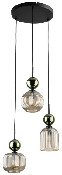Lampadario a sospensione con cavo SOPHIA 3xE14/10W/230V nero/verde/beige fumé