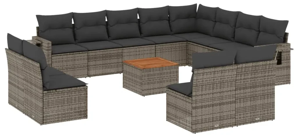 Set divani da giardino 13 pz con cuscini grigio in polyrattan