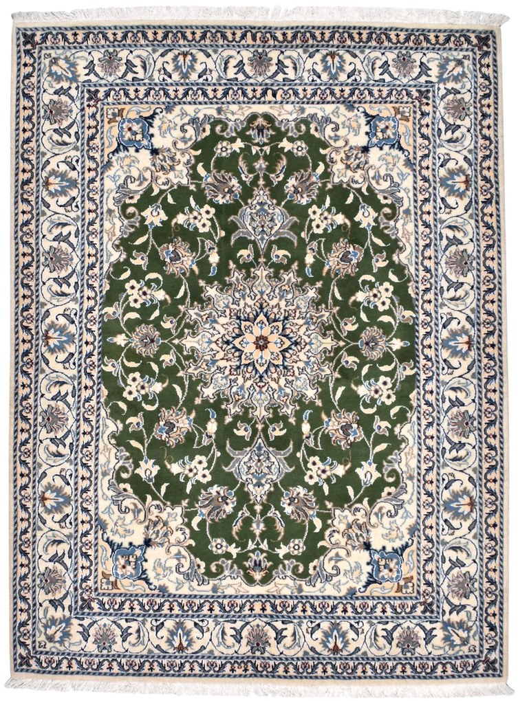 Nain Tappeto 150 x 200 Verde (Iran) Annodato A Mano