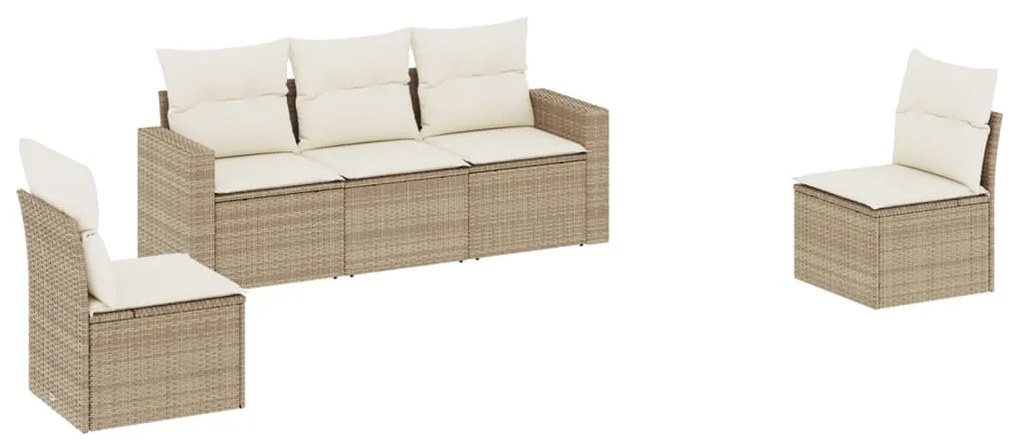 Set divano da giardino 5 pz con cuscini beige in polyrattan