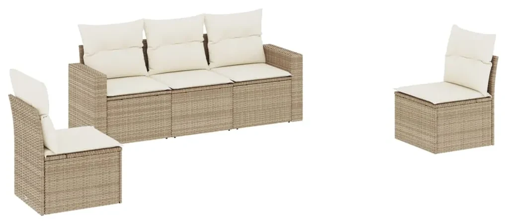 Set divano da giardino 5 pz con cuscini beige in polyrattan