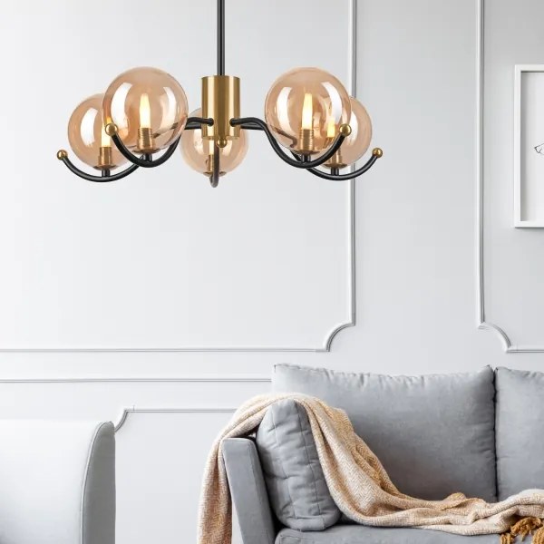 Lampadario a sospensione con supporto rigido GEORGIA 5xG9/5W/230V oro/fumé beige