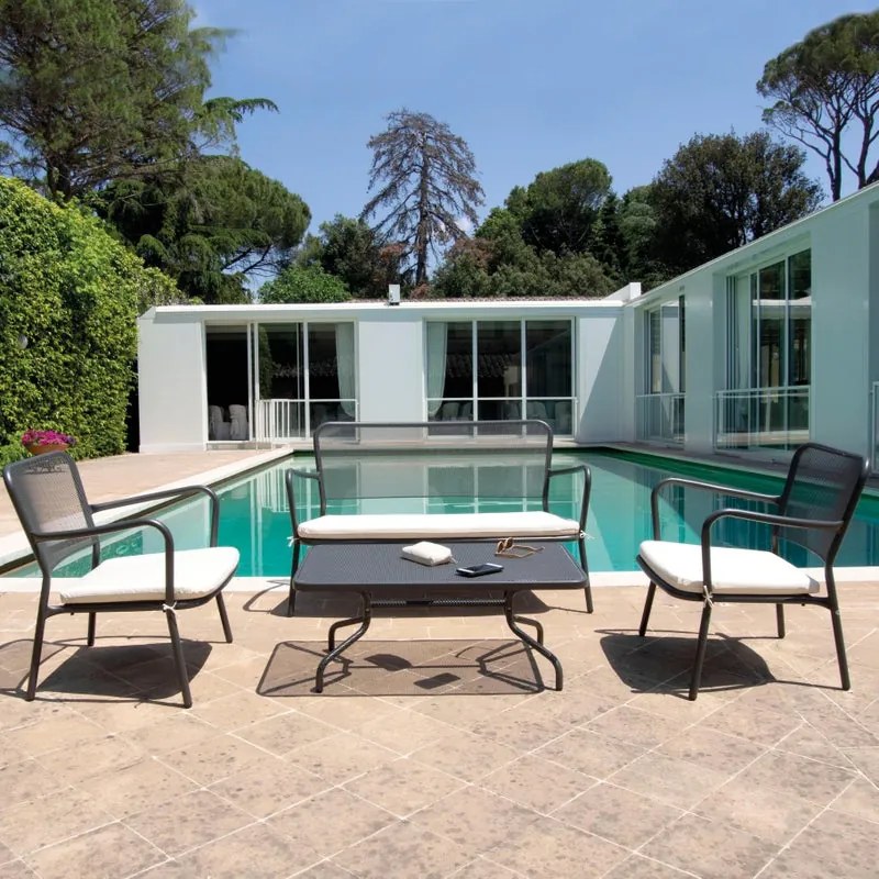 Salotto da giardino Juno OASI BY EMU antracite con cuscini in poliestere bianco per 4 persone
